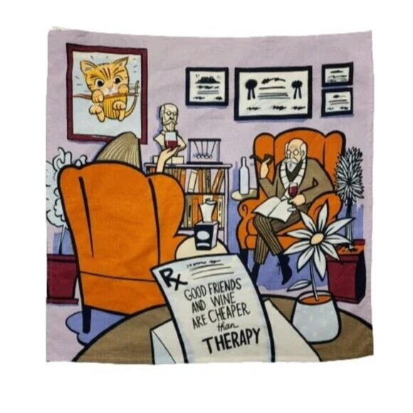 Primitives by Kathy Dish Towel - Good Friends and Wne Are Cheaper Than Theraphy - Picture 1 of 3